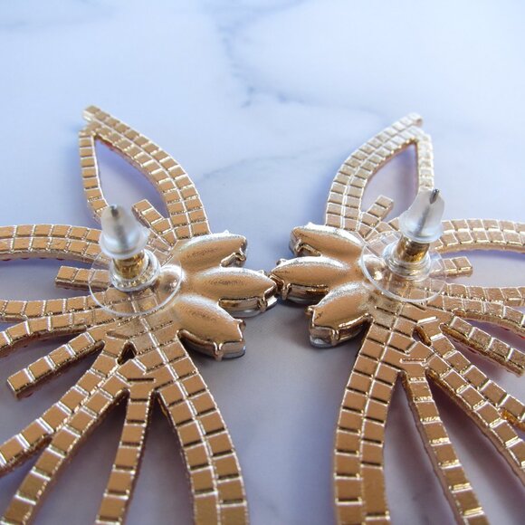 Elegant Big Wing Stud Red Earrings for Women Metallic with Rhinestones - Picture 5 of 6